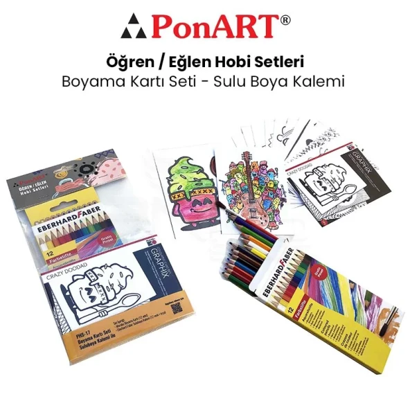Ponart Boyama Kartı Seti - Sulu Boya Kalemi PHS-17 ürün görseli 1