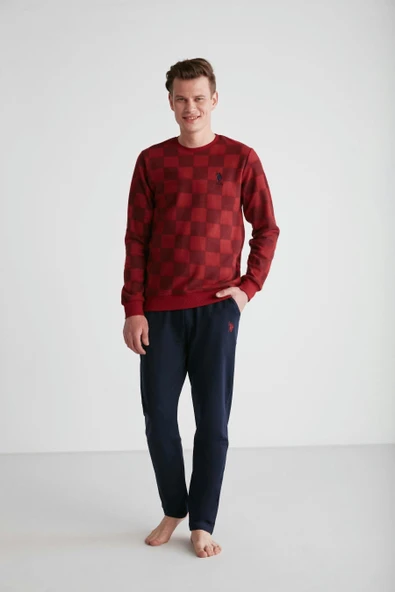 U.S Polo Assn 18713 Erkek Bordo Yuvarlak Yaka Pijama Takımı ürün görseli 1