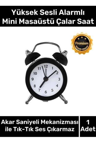 Premium Yüksek Sesli Alarmlı Pilli Dekoratif Çift Çanlı Mini Masaüstü Analog Dekoratif Çalar Saat ürün görseli 1