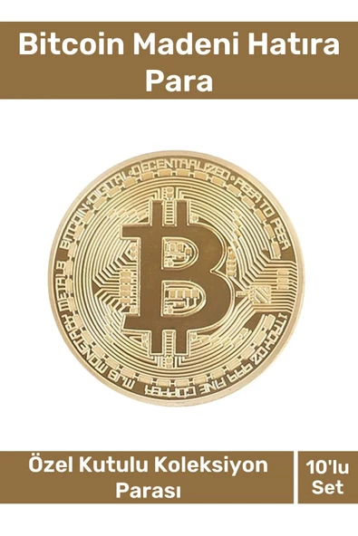 Özel Kutulu Hediyelik Kripto Hatıra Koleksiyon Bitcoin Madeni Para Altın Rengi 10'lu Set ürün görseli 1