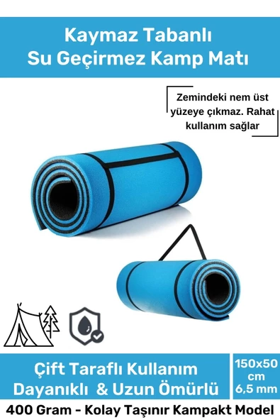Premium Su Geçirmez Konforlu Taşıma Askılı Çift Taraflı Zemin Çadır Uyku Kamp Matı Yer Minderi 6,5mm ürün görseli 1
