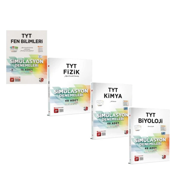 3D Yayınları TYT Fen Bilimleri Fizik Kimya ve Biyoloji Deneme Seti 4 Kitap ürün görseli 1