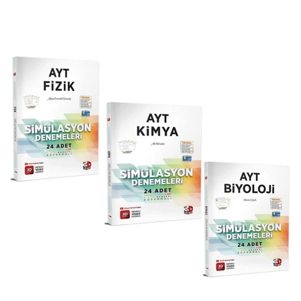 3D AYT Fizik Kimya ve Biyoloji Deneme Seti 3 Kitap ürün görseli 1