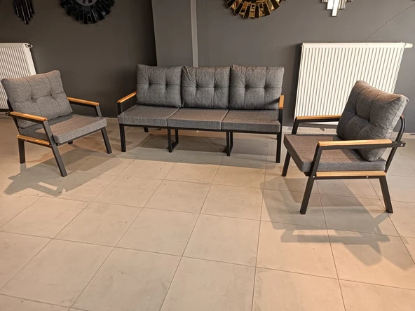 SERDEM-(ESTER)-3+1+1 BAHÇE BALKON MOBİLYASI KOLTUK GRİ ürün görseli 1