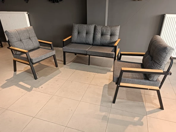 SERDEM-(ESTER)-2+1+1 BAHÇE BALKON MOBİLYASI KOLTUK GRİ ürün görseli 1
