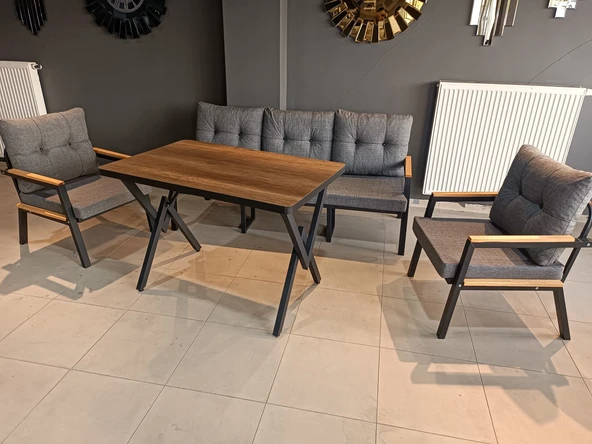 SERDEM-(ESTER)-3+1+1+MASA BAHÇE BALKON MOBİLYASI KOLTUK GRİ ürün görseli 1