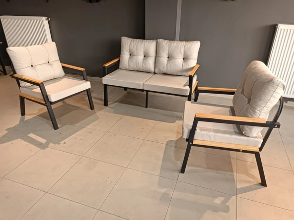 SERDEM-(ESTER)-2+1+1 BAHÇE BALKON MOBİLYASI KOLTUK KREM ürün görseli 1