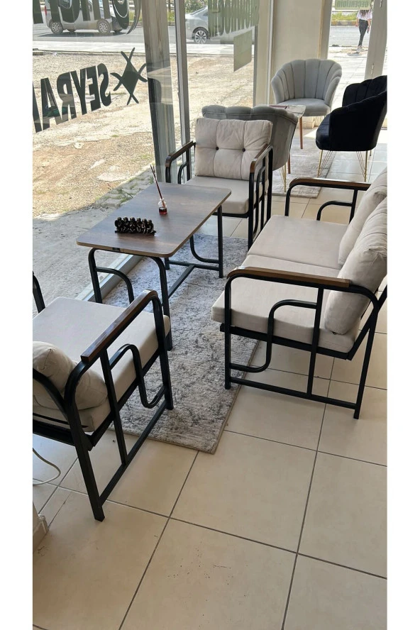 Serdemdizayn Serdem 2+1+1+sehpa bahçe balkon takımı krem ürün görseli 1