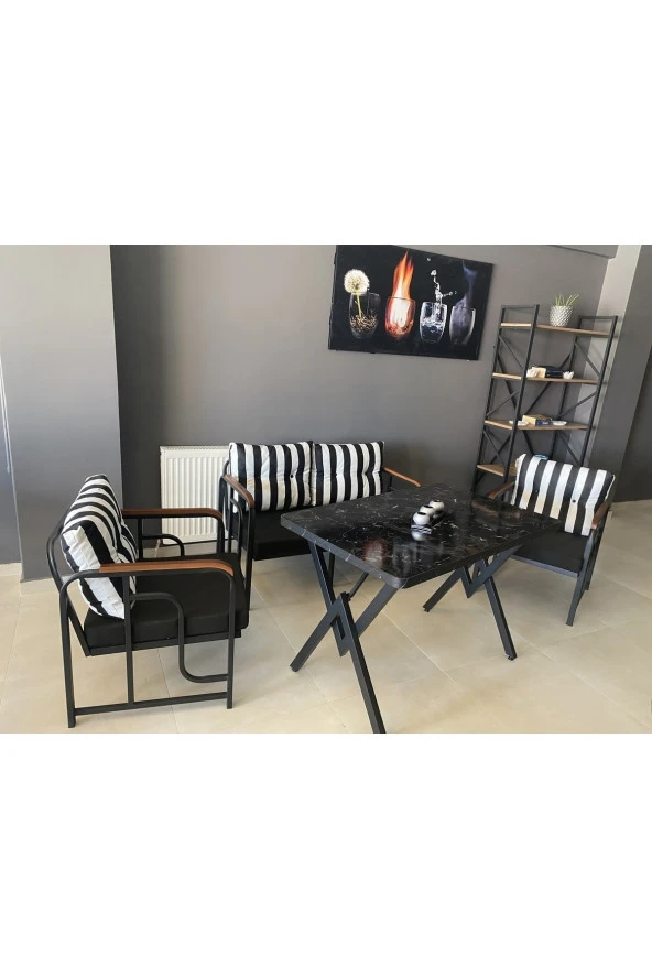 Serdemdizayn Serdem 2+1+1+masa bahçe balkon takımı çizgili ürün görseli 1