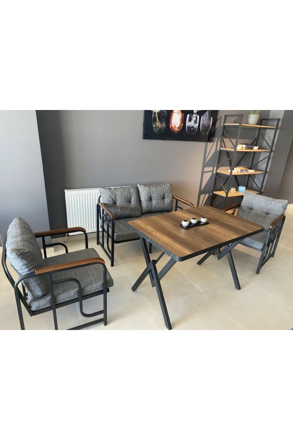 Serdemdizayn Serdem 2 1 1 Masa Bahçe Balkon Takımı Gri ürün görseli 1