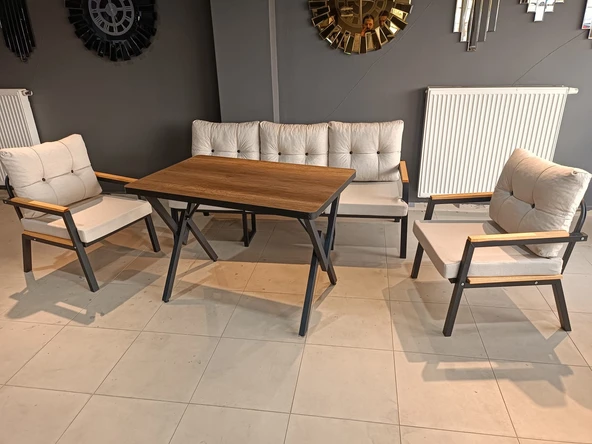 SERDEM-(ESTER)-3+1+1+MASA BAHÇE BALKON MOBİLYASI KOLTUK KREM ürün görseli 1