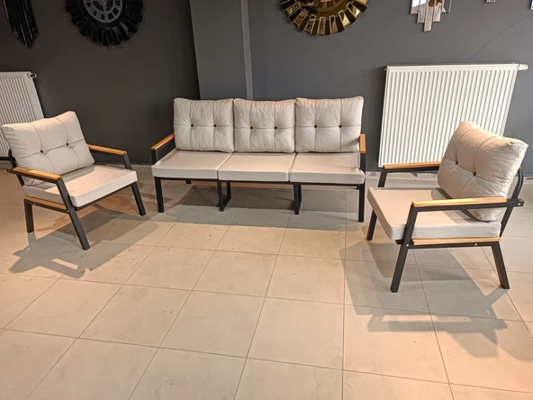 SERDEM-(ESTER)-3+1+1 BAHÇE BALKON MOBİLYASI KOLTUK KREM ürün görseli 1