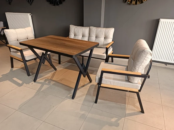 SERDEM-(ESTER)-2+1+1+MASA BAHÇE BALKON MOBİLYASI KOLTUK KREM ürün görseli 1