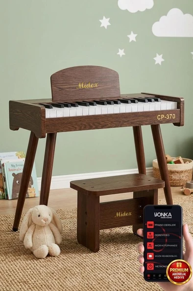 Midex CP-370C Ahşap Çocuk Piyanosu Pilli 37 Tuşlu Gerçek Piyano Tuşları ürün görseli 1