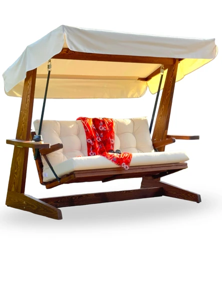 Aida Swings Viva 2200 3 Kişilik Ahşap Bahçe Salıncağı, Balkon ve Teras Salıncağı, Kanepe Özellikli/Krem ürün görseli 1