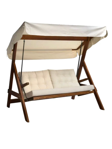 Aida Swings Paris 2000 3 Kişilik Ahşap Bahçe Salıncağı, Balkon ve Teras Salıncağı, Şık Tasarımlı Salıncak/Krem ürün görseli 1