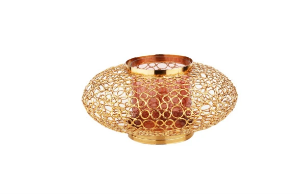 Crearthome Gold Halka Desenli DEkoratif Tombul Küçük Mumluk 26x16 cm BQ 132 ürün görseli 1