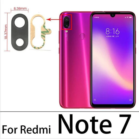 Tkgz Xiaomi Redmi NOTE 7 Arka Kamera Camı Lens Yapışkanlı ürün görseli 1