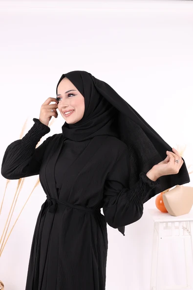 Elbiseli Abaya Takım ŞAL HEDİYE  3883 Siyah - Resim 4