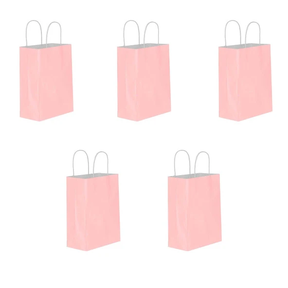 Büküm Saplı Kraft Kağıt Karton Hediyelik Çanta Poşet Torba - Pembe - 31x41 Cm. - 5 Adetlik 1 Paket ürün görseli 1