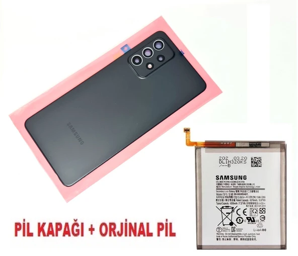 Tkgz Samsung Galaxy A52 A525 Arka Pil Batarya Kapağı + PİL (Kamera Lensli) SİYAH ürün görseli 1