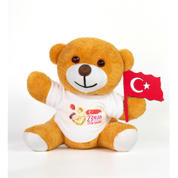23 Nisan Kutlu Olsun Tişörtlü & Bayraklı Sevimli Ayıcık ürün görseli 1