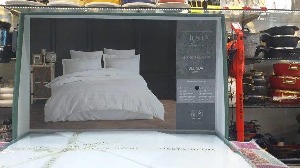 Fiesta Saten Çift Kişilik  Nev Takımı Geometrıc Belinda Krem ürün görseli 1