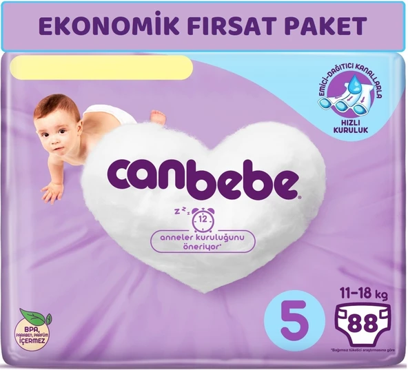 Canbebe Bebek Bezi Beden:5 (11-18Kg) Junior 88 Adet Ekonomik Fırsat Pk ürün görseli 1