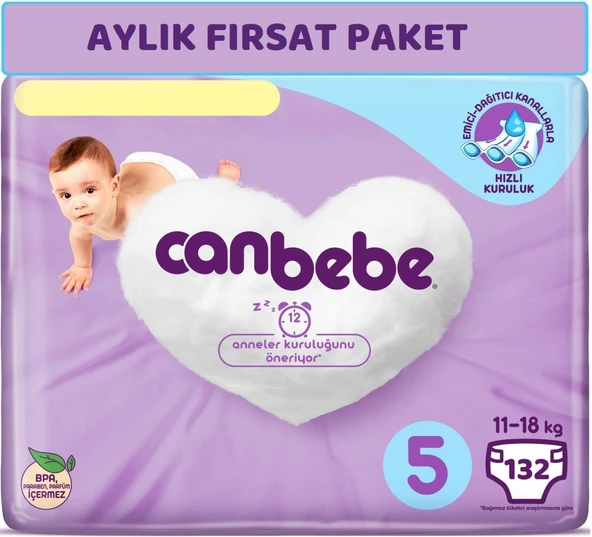 Canbebe Bebek Bezi Beden:5 (11-18Kg) Junior 132 Adet Aylık Fırsat Pk ürün görseli 1