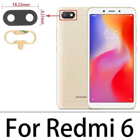 Xiaomi Redmi 6 Arka Kamera Camı Lens Yapışkanlı ürün görseli 1