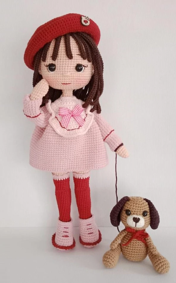 Köpekli Kız Bebek Amigurumi Organik Oyuncak ürün görseli 1