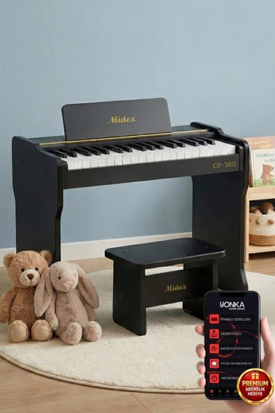 Midex CP-360BK Ahşap Çocuk Piyanosu Pilli 37 Tuşlu Gerçek Piyano Tuşları ürün görseli 1