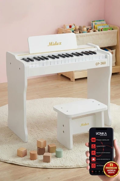 Midex CP-360WH Ahşap Çocuk Piyanosu Pilli 37 Tuşlu Gerçek Piyano Tuşları ürün görseli 1