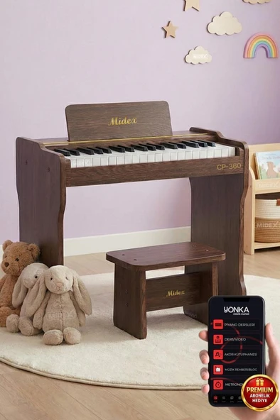 Midex CP-360C Ahşap Çocuk Piyanosu Pilli 37 Tuşlu Gerçek Piyano Tuşları ürün görseli 1