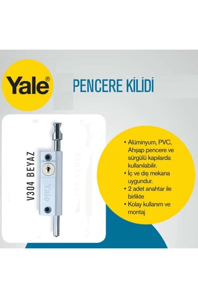 Yale Sürgülü Kapı Pencere Kilidi Beyaz - Resim 2
