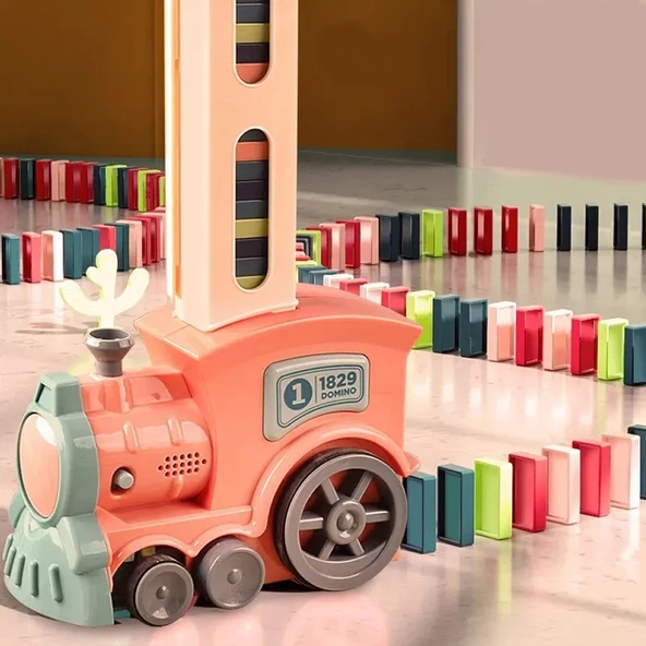 Minio Baby - Işıklı Sesli Domino Tren - Otomatik Domino Dizilimi - Eğitici Oyuncak - Pembe ürün görseli 1