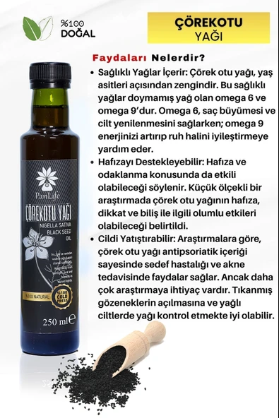 PANLIFE ÇÖREK OTU  YAĞI 250 ML - Resim 2