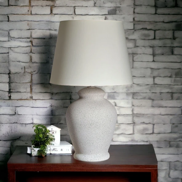 Qdec Vintage Seramik Abajur Rustik Granit - Ekru - Resim 2