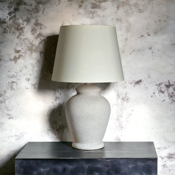 Qdec Vintage Seramik Abajur Rustik Granit - Ekru - Resim 3