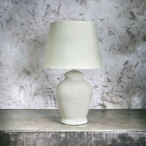 Qdec Vintage Seramik Abajur Rustik Granit - Ekru - Resim 4