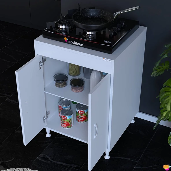 Modilayn Aymen 60 cm 2 Kapaklı Mutfak Dolabı - Set Üstü Ocak Altı Seyyar Raflı Kiler Modülü ürün görseli 1