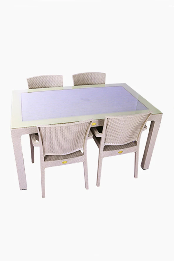 Almina Rattan Masa Takımı 80x140 Camsız Masa 4 Kişilik Rattan Sandalye Seti Bahçe Balkon Teras Takımı ürün görseli 1