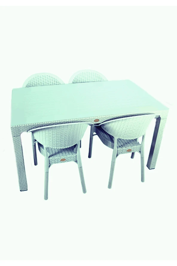 Almina Rattan Masa Takımı 80x140 Camlı Masa 4 Kişilik Bambu Sandalye Seti Bahçe Balkon Teras Takımı ürün görseli 1
