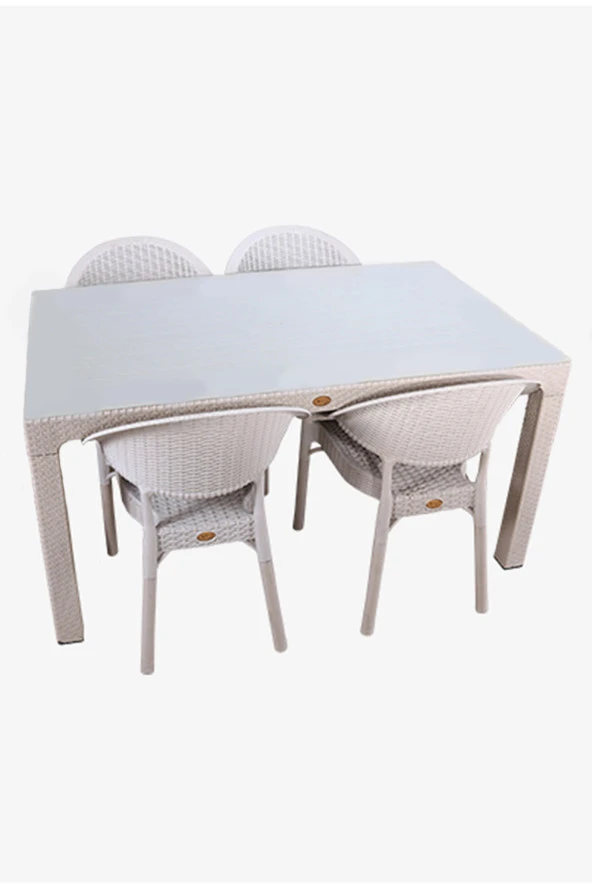 Almina Rattan Masa Takımı 80x140 Camlı Masa 4 Kişilik Bambu Sandalye Seti Bahçe Balkon Teras Takımı ürün görseli 1