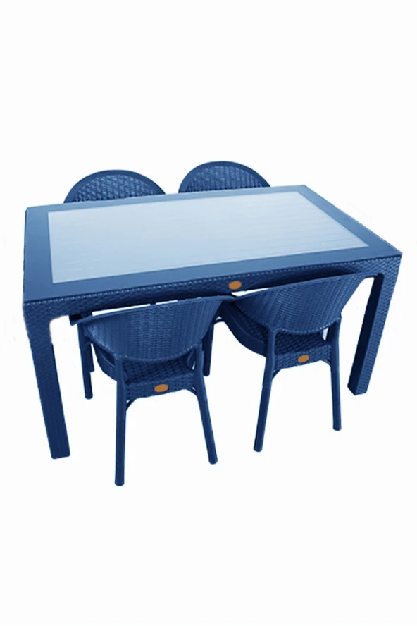 Almina Bambu Rattan Takım 90X150 Camlı 4 Kişilik Bahçe Balkon Masa Takımı 4 Kişilik Camlı Set ürün görseli 1