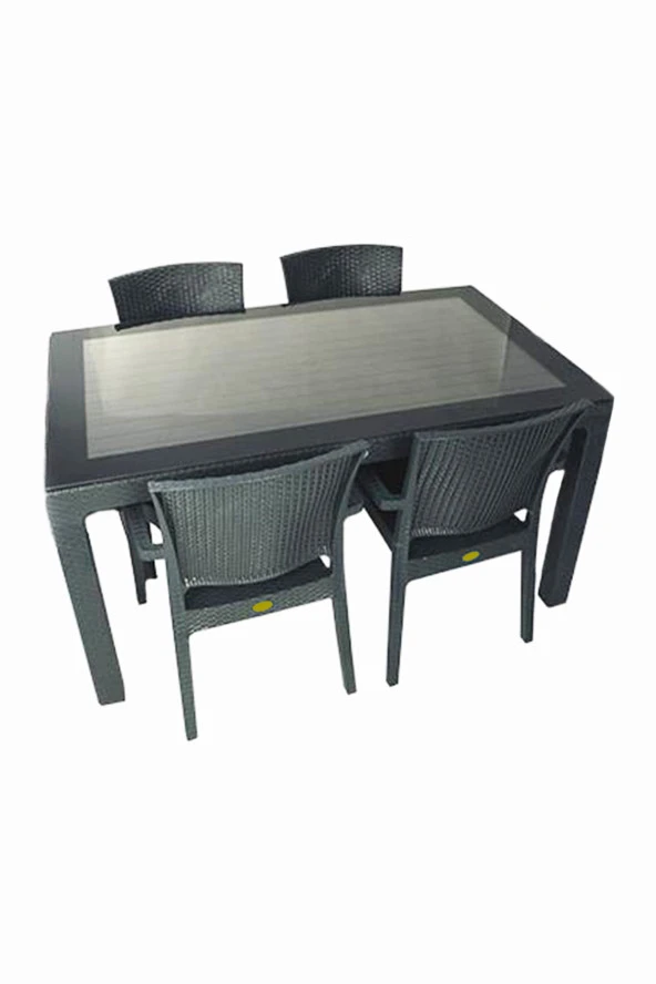 Almina Rattan Masa Takımı 80x140 Camlı Masa 4 Kişilik Rattan Sandalye Seti Bahçe Balkon Teras Takımı ürün görseli 1
