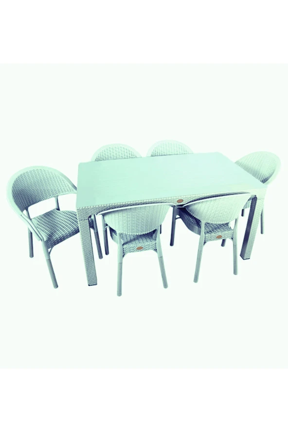 Almina Rattan Masa Takımı 80x140 Camlı Masa 6 Kişilik Bambu Sandalye Seti Bahçe Balkon Teras Takımı ürün görseli 1