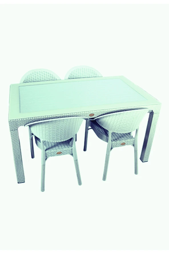 Almina Rattan Masa Takımı 90x150 Camlı Masa 4 Kişilik Bambu Sandalye Seti Bahçe Balkon Teras Takımı ürün görseli 1