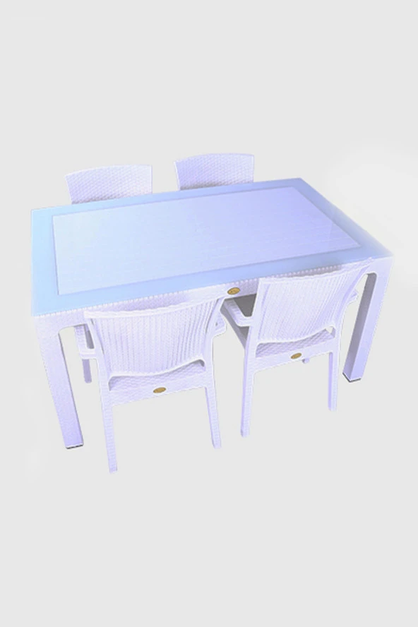 Almina Rattan Masa Takımı 90x150 Camlı Masa 4 Kişilik Rattan Sandalye Seti Bahçe Balkon Teras Takımı ürün görseli 1