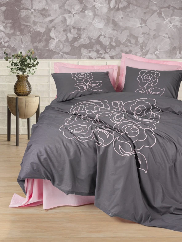 Cotton Box Nakışlı Ranforce Çift Kişilik Nevresim Takımı Primula Pembe ürün görseli 1